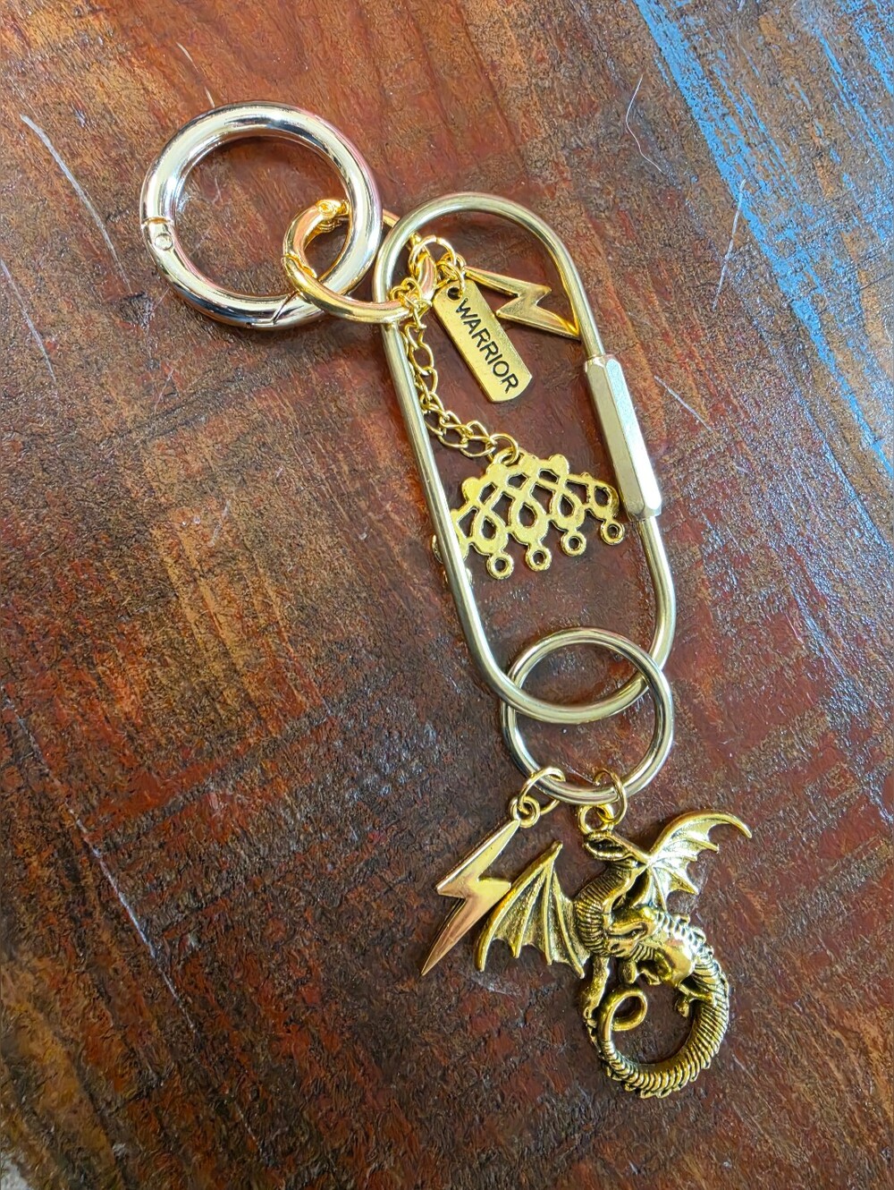 Mixed Gold Antique Metals Vintage Dragon Keychain Warrior Cluster Purse Charm